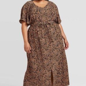 Ava & Viv Plus Size Dress Leopard Print Brown